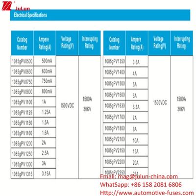 10*85mm 10A 1500V التيار العالي الضوئي الفوتوغرافي للاجهزة الكهربائية