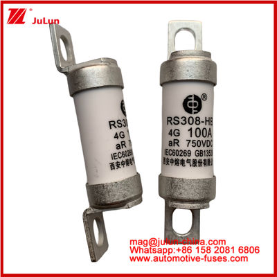 RS308-HB 4G 100A AR 750VDC 50KA فيوز لحماية الدوائر السيارات أداء متوافق مع JASO D622 التصميم الأنبوبي السيراميكي