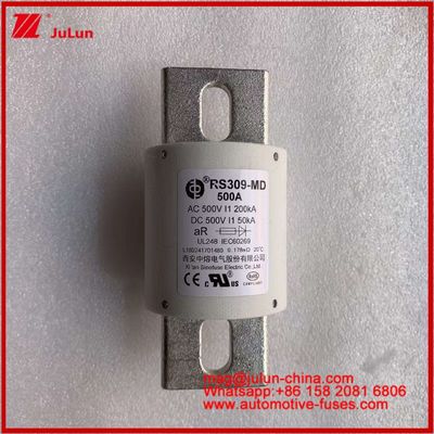 500VDC 200KA 500VAC 50KA AR أنبوبية السيراميكية سريعة الفيوز الفيوز RS309-MD 500A للسيارات الكهربائية وأنظمة بطارية الطاقة