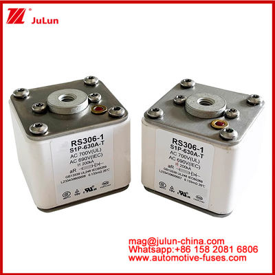 RS306-1 S1P-630A-T AC700 ((UL) Ar AC690V ((IEC) 200KV مربع الكاريميك فيوز EV أو HEV سحب المركبات الكهربائية