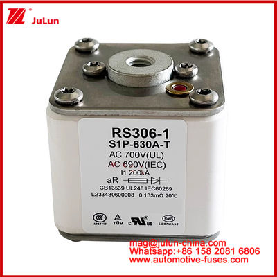 RS306-1 S1P-630A-T AC700 ((UL) Ar AC690V ((IEC) 200KV مربع الكاريميك فيوز EV أو HEV سحب المركبات الكهربائية