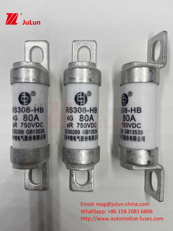 EV RS308 فيوز الصدمة الميكانيكية 25A 30A 40A 50A السيراميكي النحاس الجهد القياسي DC750V المنزل EV شاحن للسيارة الكهربائية