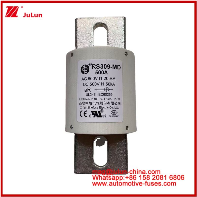 500VDC 200KA 500VAC 50KA AR أنبوبية السيراميكية سريعة الفيوز الفيوز RS309-MD 500A للسيارات الكهربائية وأنظمة بطارية الطاقة
