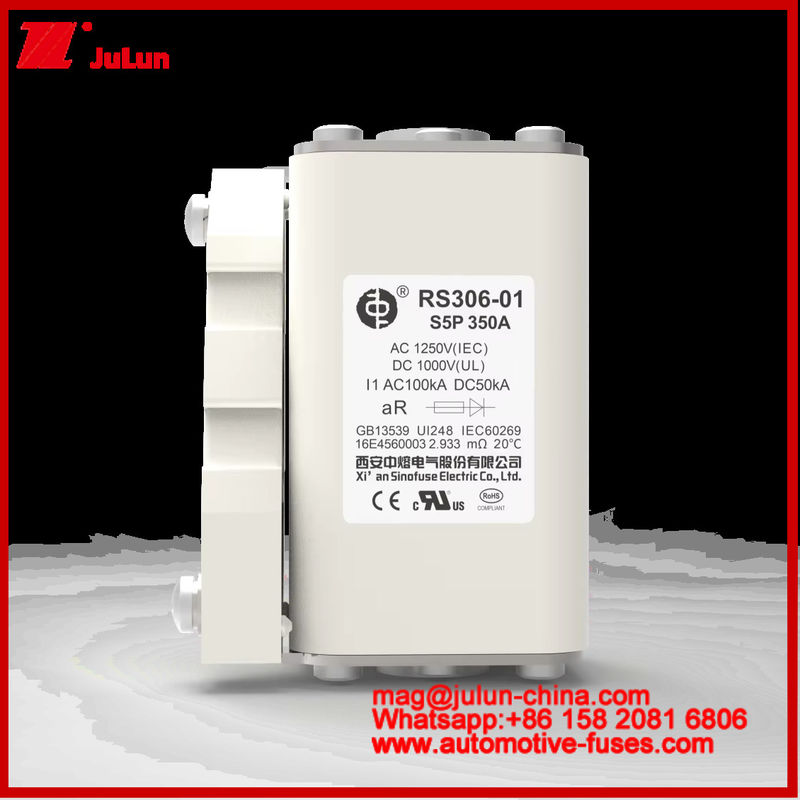RS306-01-S5P 350A AC1250V DC1000V 50KA مربع فيوز الكاريميكي ذو التيار المقيّم العالي قدرة كسر حماية الدائرة القصيرة
