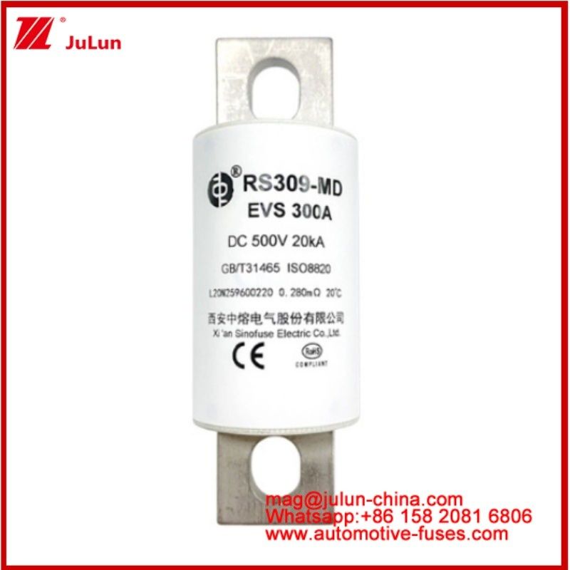 RS309-MD EVS-300A فيوز أنبوبي الكاريميك DC500V 20KA هيكل الاتصال الكهربائي المكبس تصميم التطبيقات للسيارات أداء متزامن ممتاز