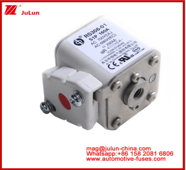 RS306-01-S1P160A AC700 ((UL) AR AC690V ((IEC) 200KV مربع السيراميكي فيوز EV أو HEV Stud-mount حجم صغير قدرة كسر الحماية من الدائرة القصيرة ذات التيار المقياس العالي