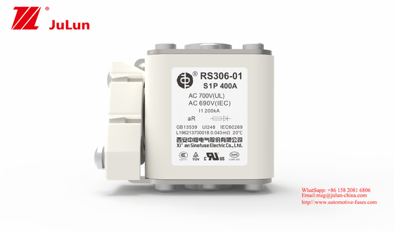 400A 690V سيارة كهربائية فيوز RS306-01-S1P وظيفة إعادة ضبط تلقائي لنوع الرقاقة