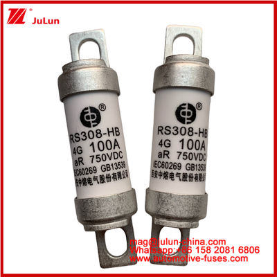 RS308-HB 4G 100A AR 750VDC 50KA فيوز لحماية الدوائر السيارات أداء متوافق مع JASO D622 التصميم الأنبوبي السيراميكي