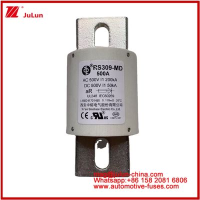 500VDC 200KA 500VAC 50KA AR أنبوبية السيراميكية سريعة الفيوز الفيوز RS309-MD 500A للسيارات الكهربائية وأنظمة بطارية الطاقة